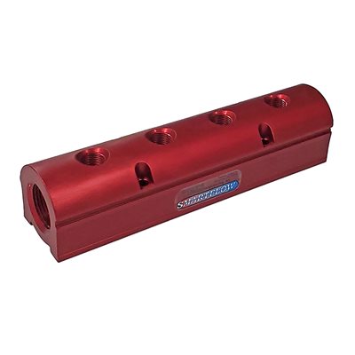 Manifold, Red Aluminum (4) 3/8" Ports & 3/4"Inlets Smartflow# 6SA-4-3-2-Y