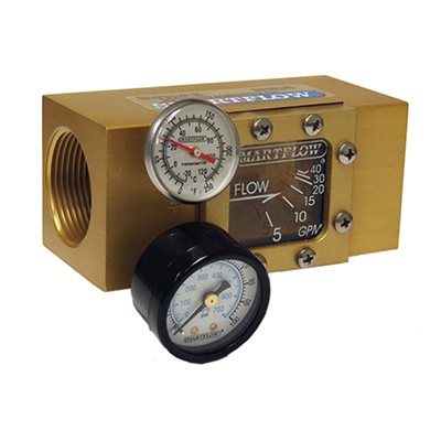 Flowmeter 1" NPT (F) 2.5-40 gpm Therm 100 psi Pressure Gauge
